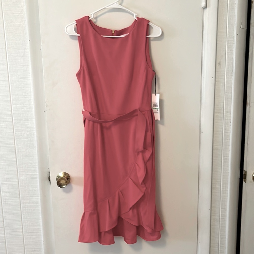 Calvin Klein Cocktail Dress Workwear Faux Wrap Hot Pink NWT
